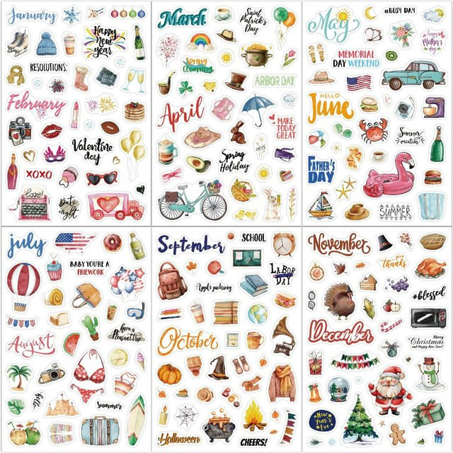 6 Blatt selbstklebende Papieraufkleber in Multicolour für Scrapbooking, Tagebücher und DIY-Bastelprojekte - Bild 1