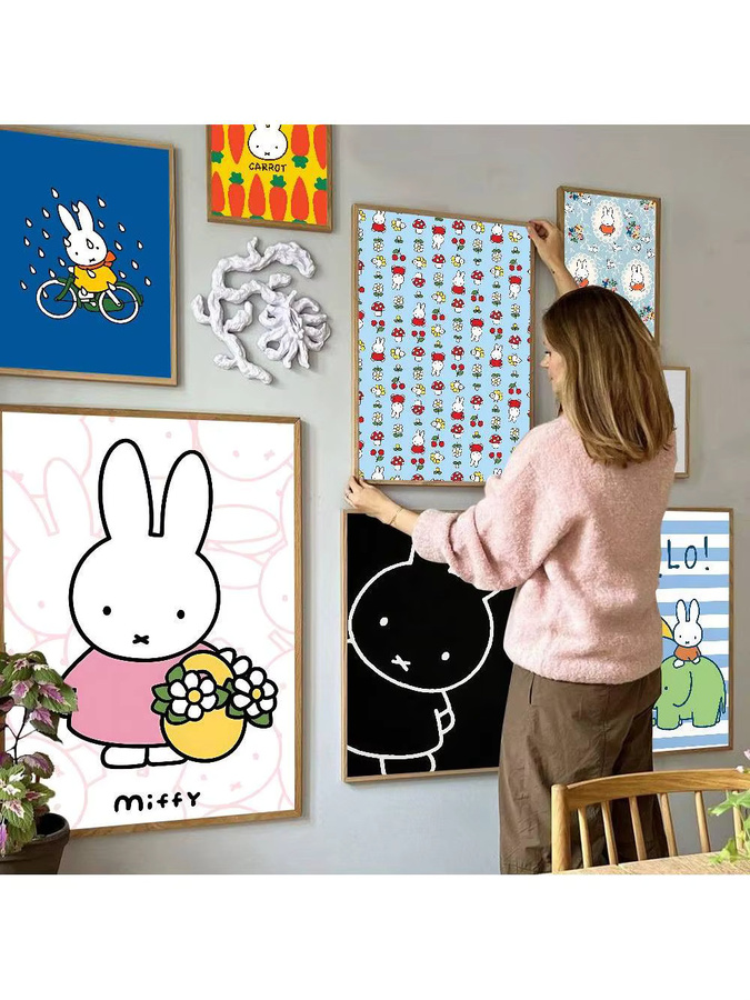 Potdemiel Vintage Paper Poster Miffy Cartoon Wanddeko Mehrfarbig - Bild 7