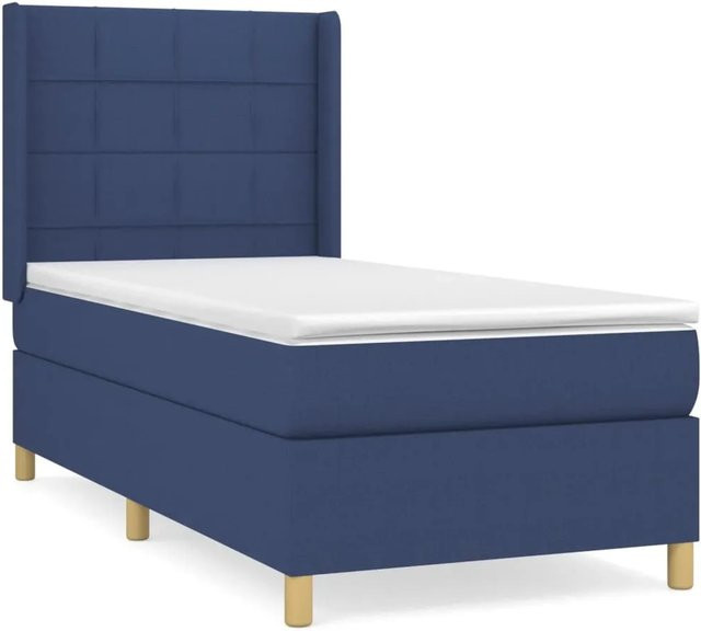 vidaXL Boxspringbett mit Matratze in Blau, Hybrid-Design mit Taschenfederkern, B/T: 90 x 200 cm - Bild 1