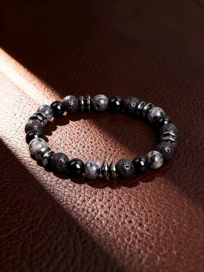 EmbraceNature Naturstein-Armband, Labradorit, Onyx, Lavastein, Unisex, Schwarz - Bild 3