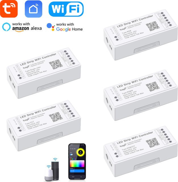 Tuya Smart Home LED Streifen Controller mit WiFi und Bluetooth für RGB, RGBW und RGB + CCT, Dimmer für DC12V-24V mit Sprachsteuerung - Bild 1