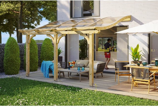 Skan Holz Terrassenüberdachung Venezia aus Leimholz mit Polycarbonat-Dach in Natur/Beige, B/T/H: 434 x 289 x 286 cm - Bild 1