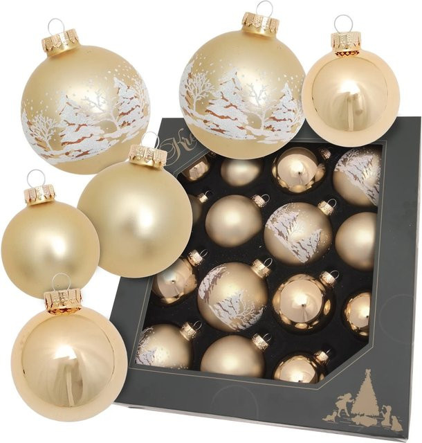 Krebs Glas Lauscha Weihnachtskugeln Gold Waldset, 16-teilig, Durchmesser: 5-7 cm - Bild 1