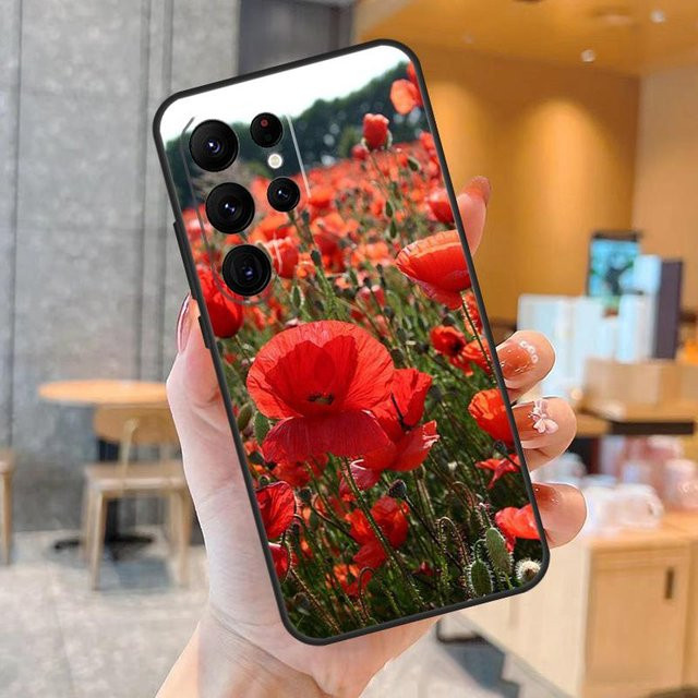 Handyhülle mit Mohnblumen-Blüten Design für Samsung Galaxy S25 S24 S23 S22 S21 S20 Ultra S10 Plus und S25 FE in Rot - Bild 1