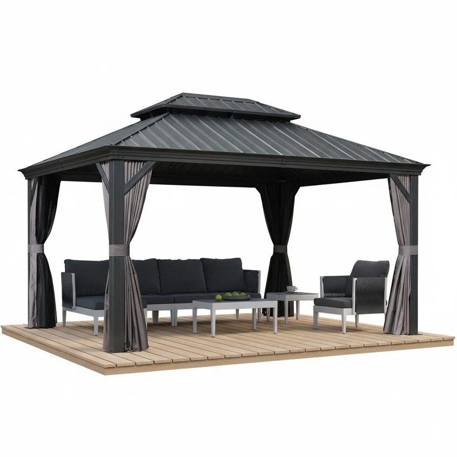 Purple Leaf Gartenpavillon Hardtop Gazebo mit Stahldach und Seitenwänden in Grau - Bild 2