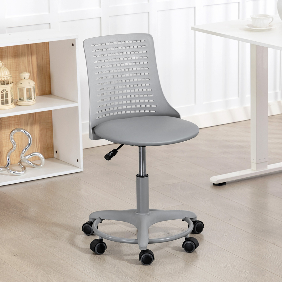 HOMCOM Schreibtischstuhl Grau, Drehbarer Bürostuhl ohne Armlehnen mit gepolsterter Rückenlehne und höhenverstellbarem Sitz für dein Home-Office - Bild 2