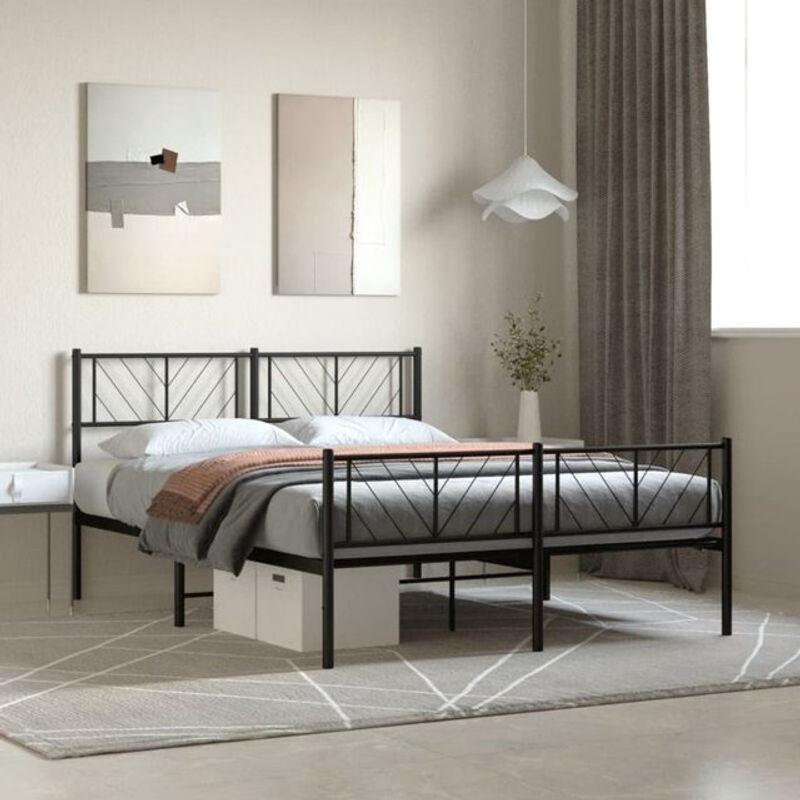 Vidaxl Metallbett mit Kopf- und Fußteil in Schwarz, Modernes Bettgestell aus Stahl, B/T/H: 140 x 190 x 90 cm - Bild 1
