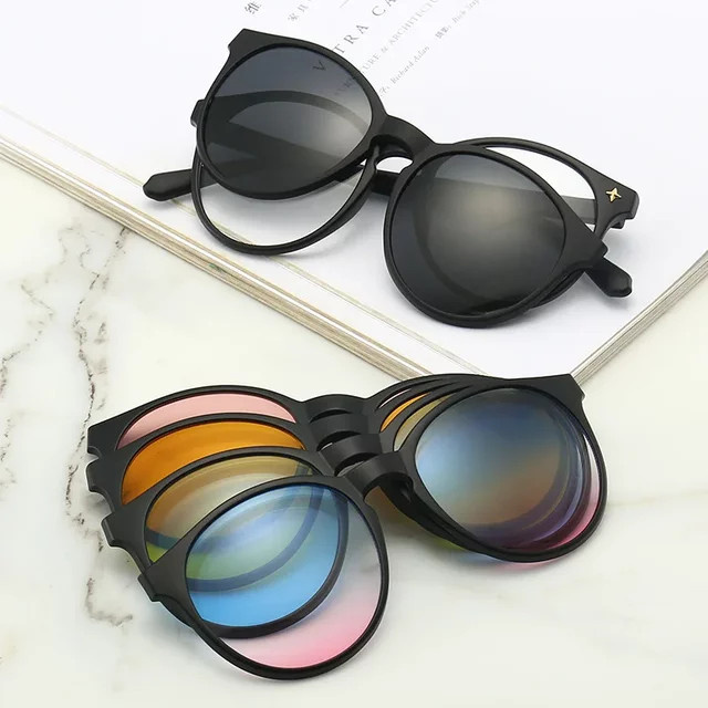 NINJONA Sonnenbrille, 2-in-1, polarisiert, oval, Vollrand, Kunststoff, Unisex, schwarz - Bild 1