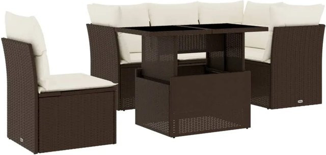 vidaXL 6-tlg Garten-Sofagarnitur aus Poly-Rattan mit Kissen in Braun und Cremeweiß - Bild 1