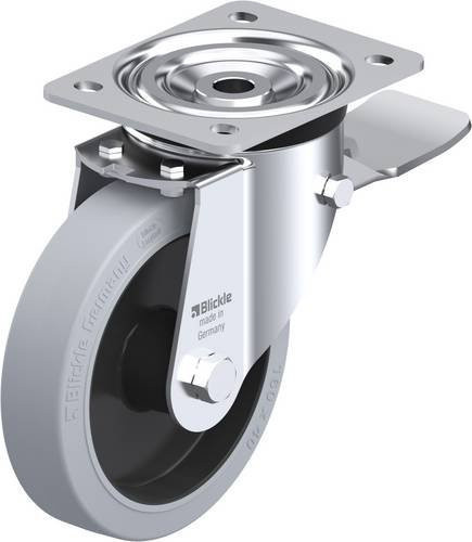 Blickle L-POEV 161R-ST-SG Lenkrolle mit Feststeller, Rad-Durchmesser: 160 mm, Tragfähigkeit: 320 kg, Stahl und Kunststoff, galvanisiert, Farbe: Grau/Schwarz/Silber - Bild 1