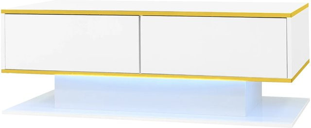 PXloue LED Couchtisch in Weiß Hochglanz mit 3 Schubladen, B/T/H: 100 x 50 x 50 cm - Bild 1