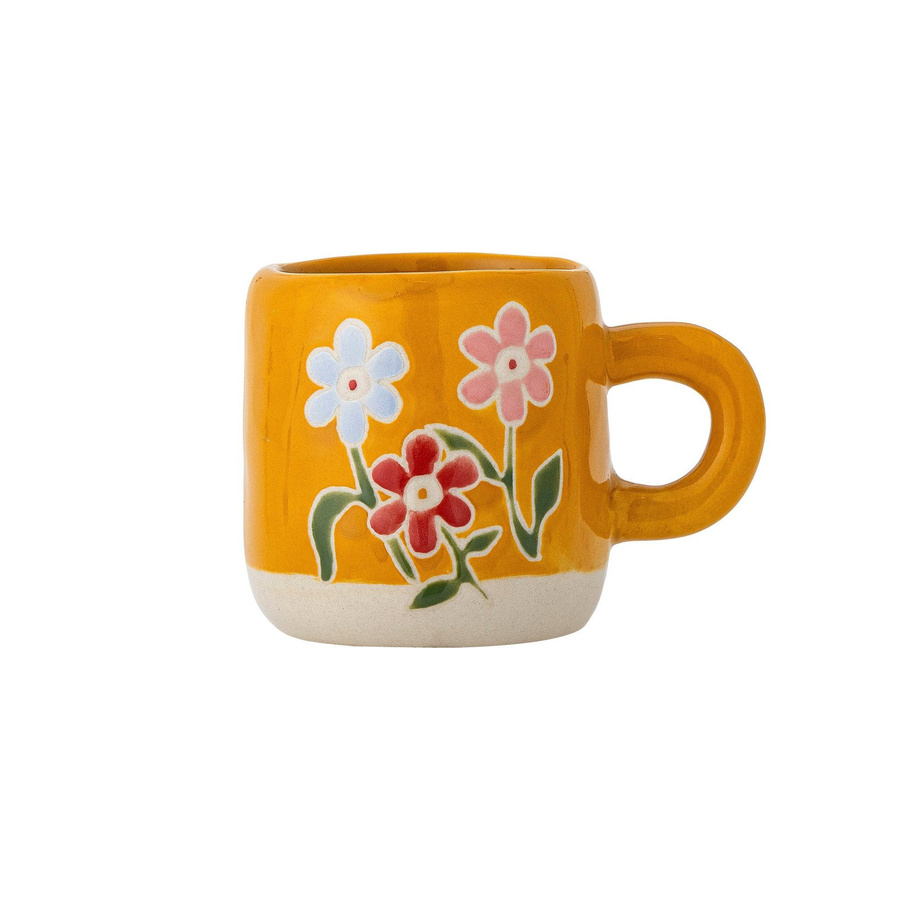 Bloomingville Mini Steingutbecher Millie in Gelb mit floralem Muster - Bild 1