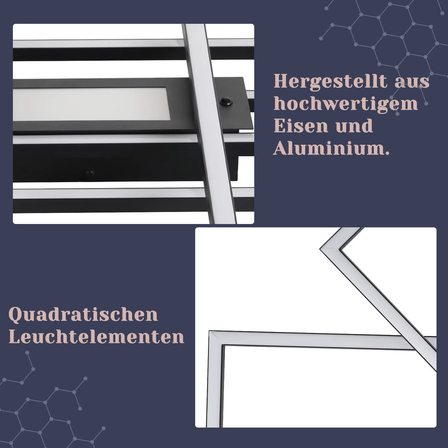 NETTLIFE Moderne LED Deckenleuchte 50W mit drei rechteckigen Rahmen, dimmbar 3000K-6500K, Fernbedienung und Memory Funktion, Augenfreundlich, Aluminium - Bild 3
