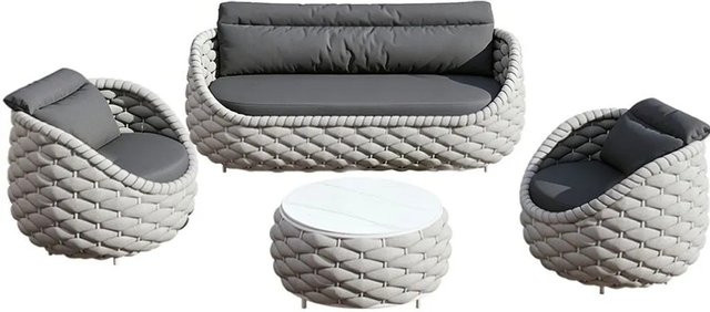 360Home Gartenmöbel Set 4-teilig aus Polyrattan und Aluminium in Grau mit Polsterung und Tisch - Bild 1