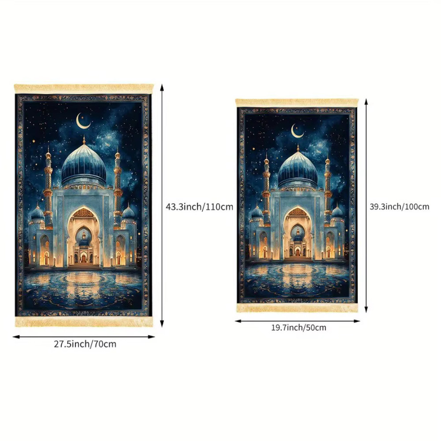 VIKAMA Gebetsteppich aus Polyester in Blau mit orientalischem Design - Bild 3