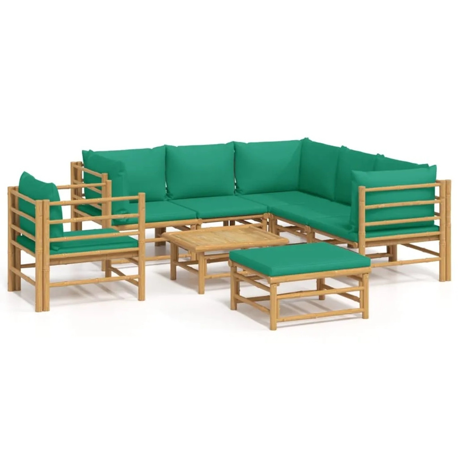 vidaXL 8-tlg Garten-Lounge-Set aus geöltem Bambus mit grünen Kissen Modell 3 - Bild 2