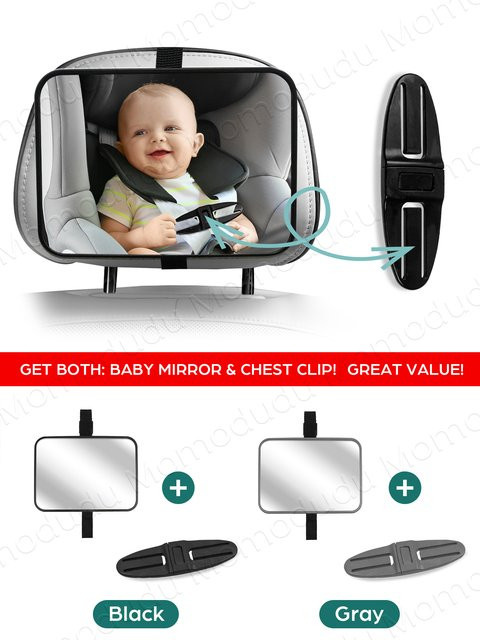 Kisslanding Baby-Auto-Spiegel und Brustclip-Set in Schwarz zur Fahrüberwachung und sicheren Schnallung für Kindersitze - Bild 1