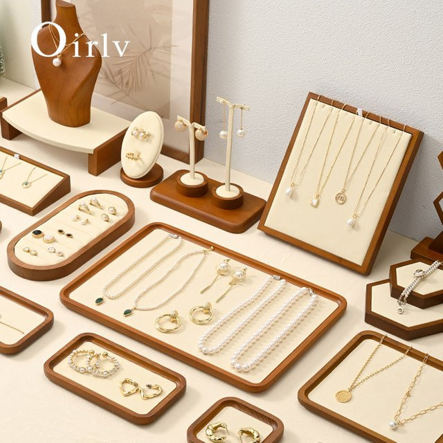 Oirlv Schmuck-Display-Tablett aus Holz in Grau, Organizer für Armbänder, Halsketten und Ringe - Bild 1