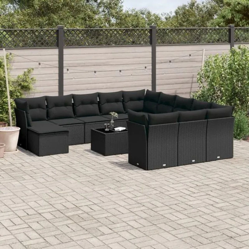 Vidaxl 13-tlg. Garten-Sofagarnitur aus Polyrattan mit Kissen in Schwarz - Bild 1