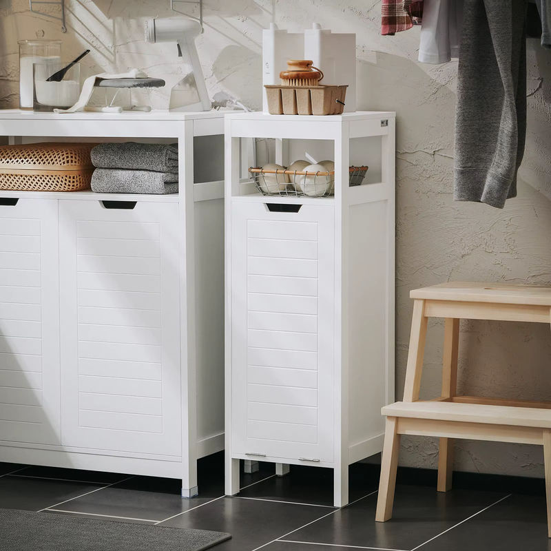 SoBuy Wäscheschrank aus Holz mit ausklappbarem Wäschesack in Weiß BZR122-W, B/T/H: 30 x 30 x 90 cm - Bild 3