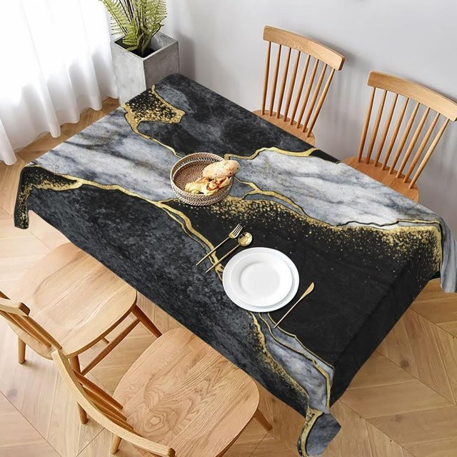 Rechteckige Tischdecke von JMG Household Supplies mit Marmorstruktur in Cyan Grün Gold und Schwarz, B/T: 140 x 90 cm - Bild 1