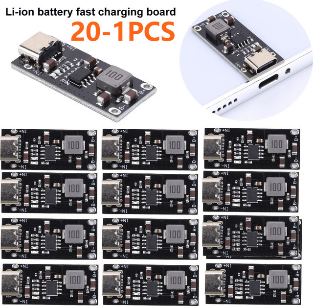 IP2312 Lithium-Batterie-Schnellladeplatine mit USB-C Anschluss, 3 A, 5 V bis 4,2 V / 4,35 V, Schwarz - Bild 1