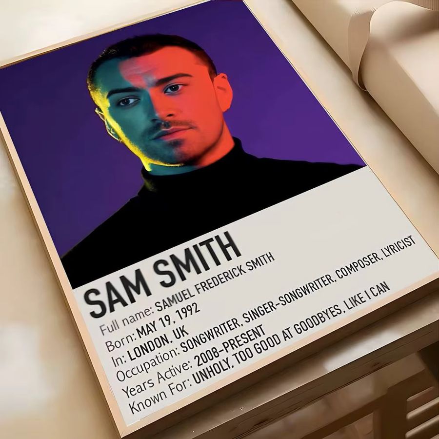 Sänger S-Sam S-Smith Poster Hochauflösender Kunstaufkleber Selbstklebend und Wasserfest zur Heimdekoration B: 40 cm, H: 20 cm, T: 15 cm - Bild 6