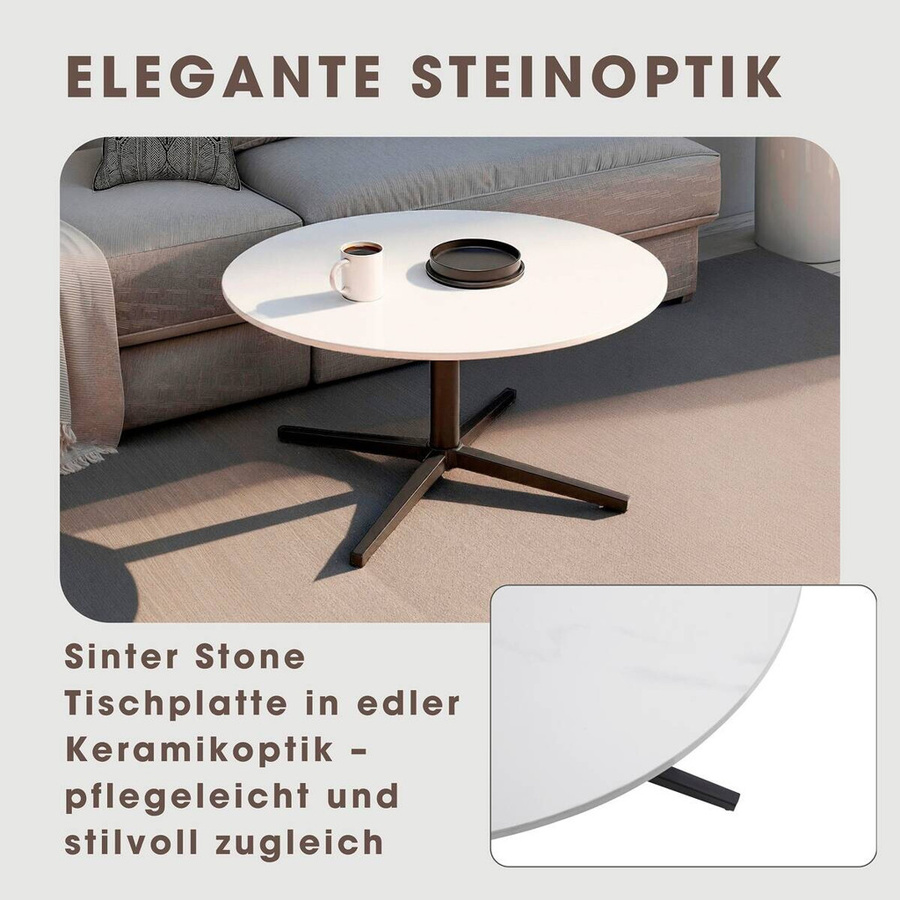 byLIVING Couchtisch CUP modern in Schwarz und Weiß mit gesintertem Stein und Metall, Höhe: 36,5 cm, Tiefe: 70 cm, Breite: 70 cm - Bild 2