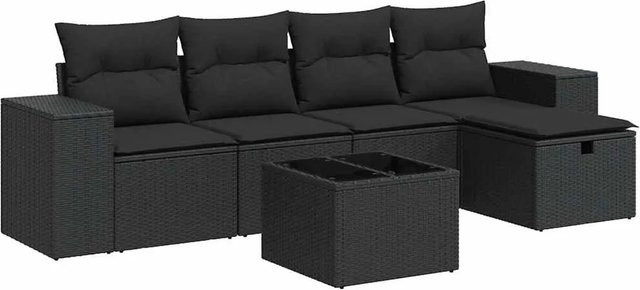 vidaXL 6-teilige Garten-Sofagarnitur aus Poly-Rattan mit Kissen in Schwarz - Bild 1