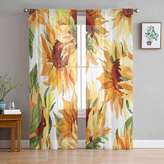 Super Six Transparentes Tüll-Vorhang mit Blumenmuster in Beige und Multicolour, Breite: 135 cm, Höhe: 114 cm - Bild 1
