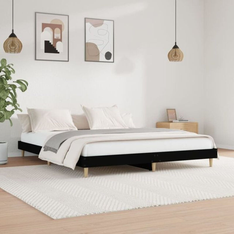 Vidaxl Massivholzbett aus Holzwerkstoff und Eukalyptus, Schwarz, B: 150 cm, L: 200 cm - Bild 1