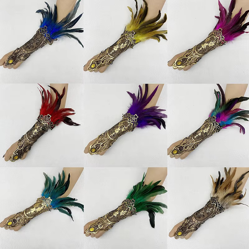 Fingerlose Handschuhe Spitze, Gold, Damen - Bild 5