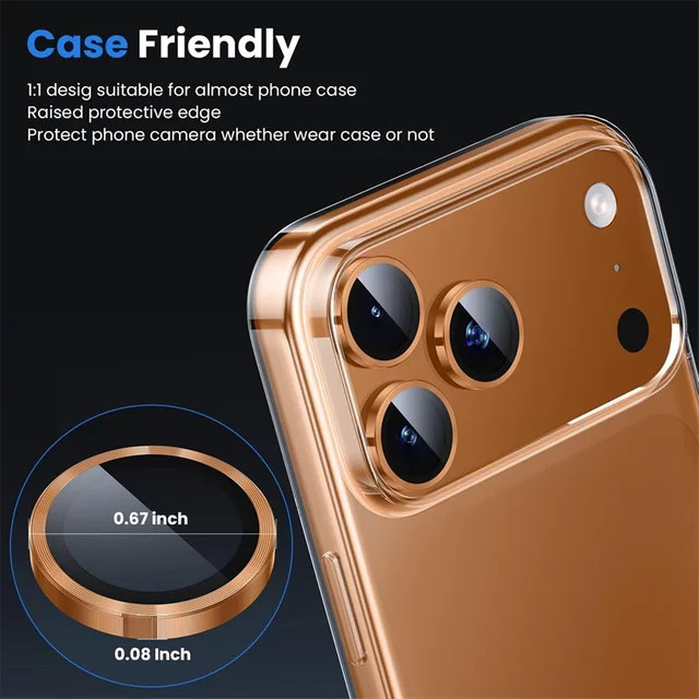 Kamera Objektiv Schutz aus Metall und Glas für Apple iPhone 17 Air 16 15 14 13 Pro Max Plus in Gold und Transparent - Bild 1