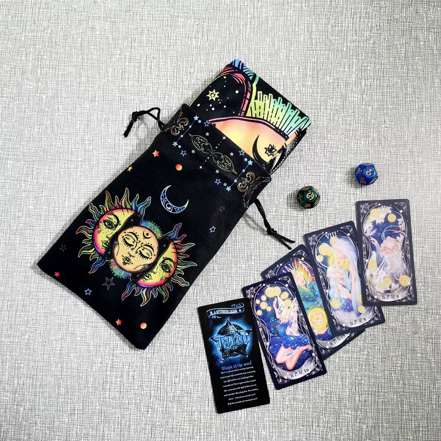 Tarot Tischdecke mit Sonnenmotiv für Altar und Brettspiele, Samt-Optik, Weiß, B/B: 73,66 x 73,66 cm - Bild 3