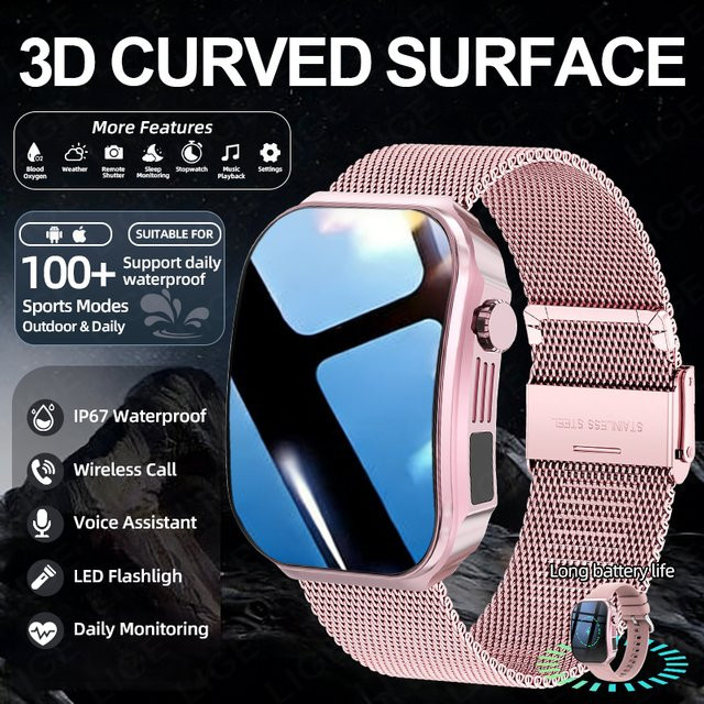 LIGE Smartwatch, Edelstahl, Milanaise, Schwarz, Roségold, Damen - Bild 1