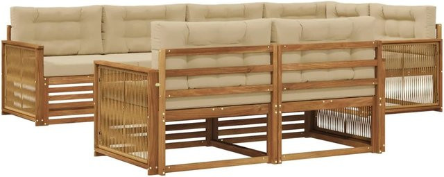 vidaXL Outdoor-Sofagarnitur aus Akazienholz in L-Form mit Kissen, Farbe Natur und Beige - Bild 1