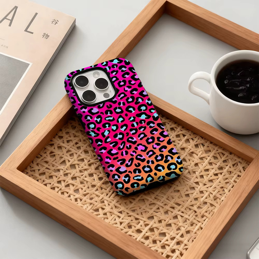 Potdemiel Handyhülle Neon Leopard Design für iPhone 17 16 15 14 13 12 Pro Max Plus mit doppelschichtiger Rückseite in Multicolour - Bild 3