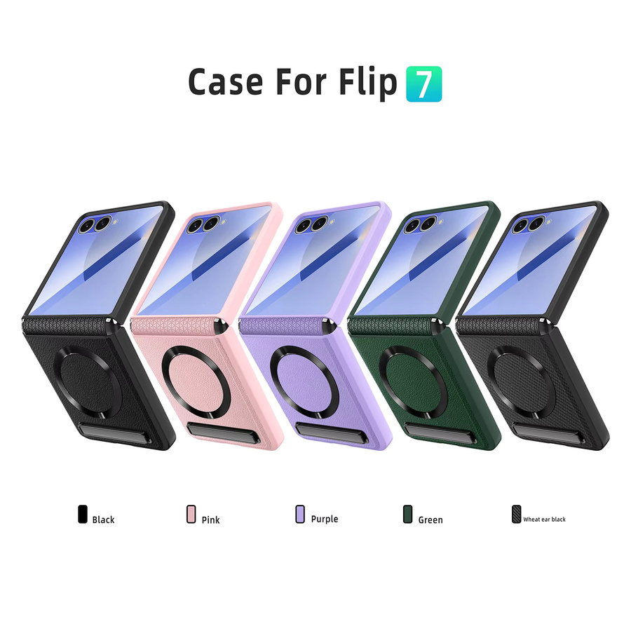 Busine Sle Magnetische Lederhülle mit Scharnierschutz und Glasfolie für Samsung Galaxy Z Flip7, Z Flip6 und Z Flip5 in Pink - Bild 2