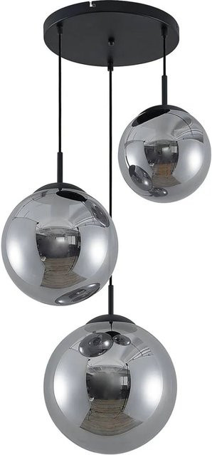 Lindby Pendelleuchte Teeja Retro Vintage Antik, 3-flammig, Alu-grau und Glas, E27 - Bild 1