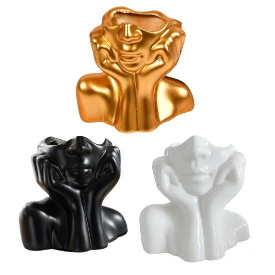 Moderne Harzgesichtsvase von Outdeer in Schwarz, abstrakte Kunstvase mit weiblicher Form als dekorativer Blumentopf - Bild 4