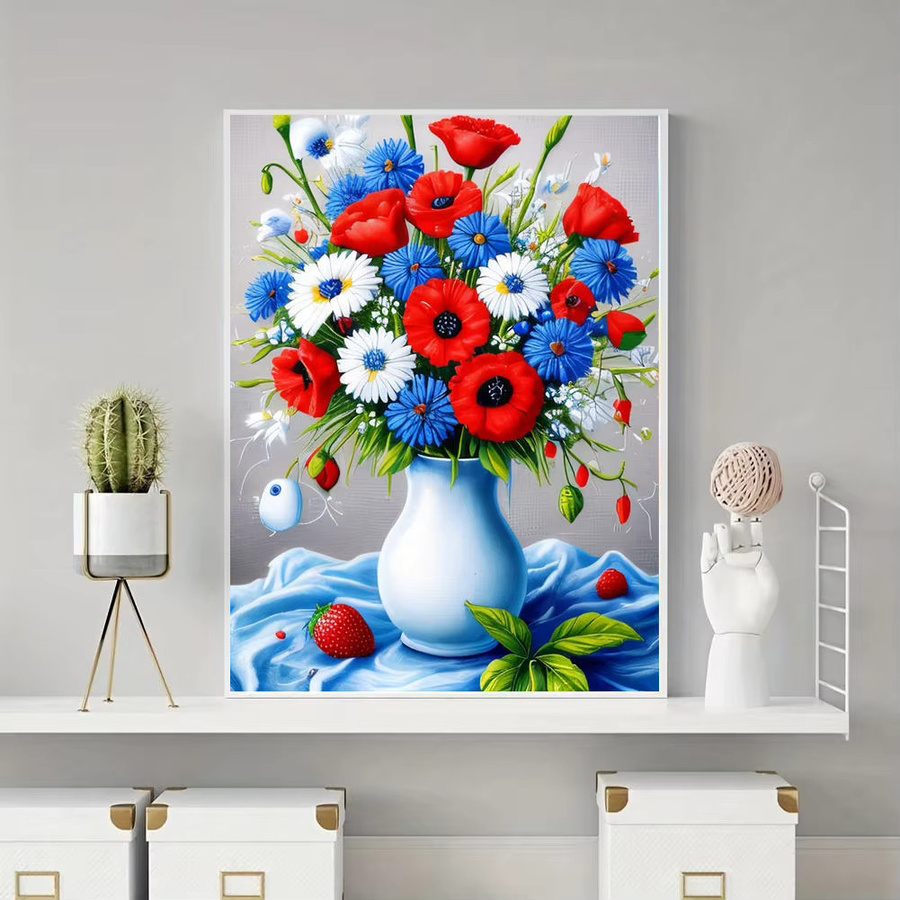 HUACAN DIY 5D Diamantmalerei Set Bunter Blumenstrauß als Kunst Mosaik Bild in Mehrfarbig mit runden Steinen B/H: 30 x 20 cm - Bild 4