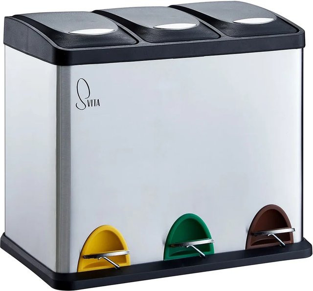 Svita TC3X8 Treteimer aus Edelstahl in Silber mit 24 l Fassungsvermögen und herausnehmbarem Inneneimer - Bild 1