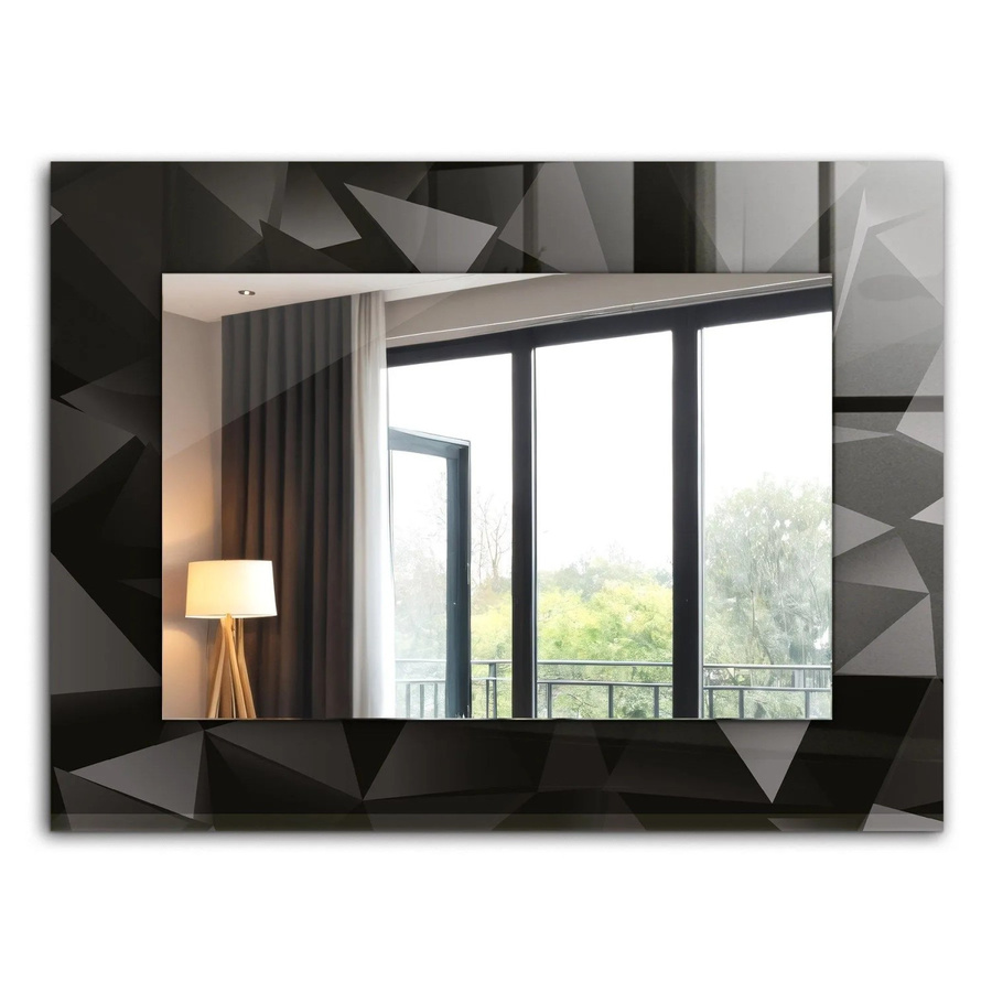 Tulup Spiegel mit schwarzen geometrischen Formen, rechteckig, Schwarz, B: 80 cm, H: 60 cm - Bild 2