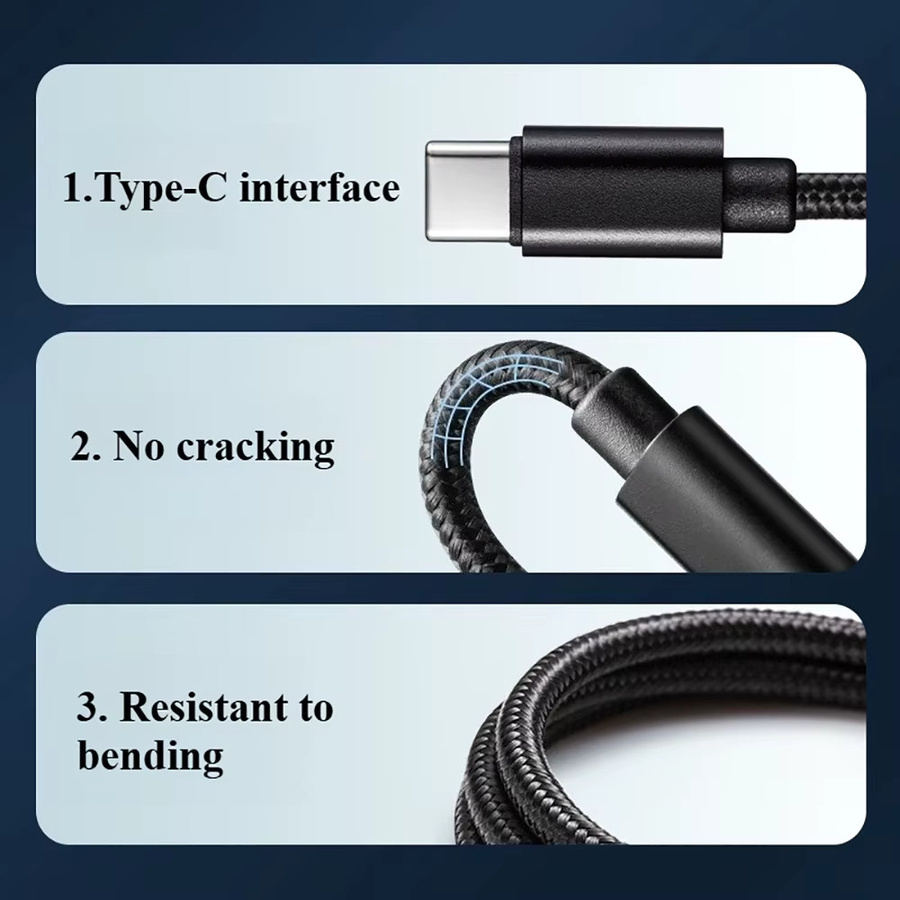 66 W USB C auf Typ C Schnellladekabel mit PD-Unterstützung, geflochtenes Nylon-Datenkabel, Farbe: Schwarz - Bild 6