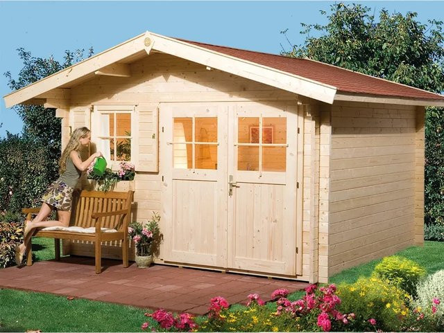 Weka Gartenhaus Verona in Natur aus Fichtenholz mit Satteldach und Vordach, B/T: 340 x 300 cm - Bild 1