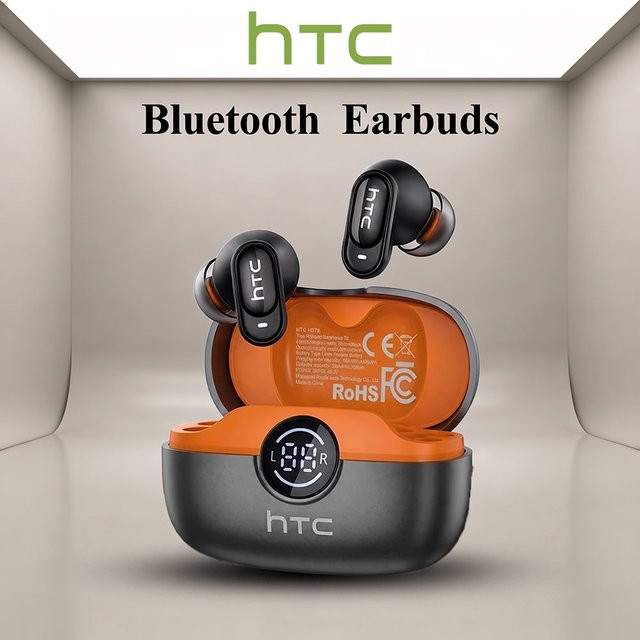 HTC NE79 Echtzeit-Sprachübersetzer-Kopfhörer Bluetooth In-Ear HiFi-Stereo-Sound Schwarz-Orange - Bild 1