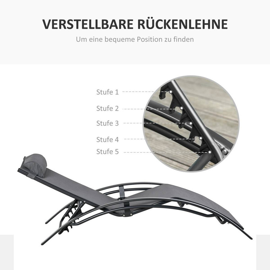 Outsunny Gartenliege aus Aluminium in Grau mit verstellbarer Kopfstütze und Armlehnen, B/H/L: 64 x 82 x 171 cm - Bild 4