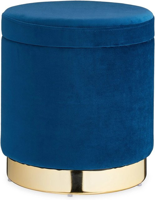 Relaxdays Polsterhocker aus Samt in Dunkelblau und Gold mit Stauraum, B/T/H: 41,5 x 37 x 37 cm - Bild 1