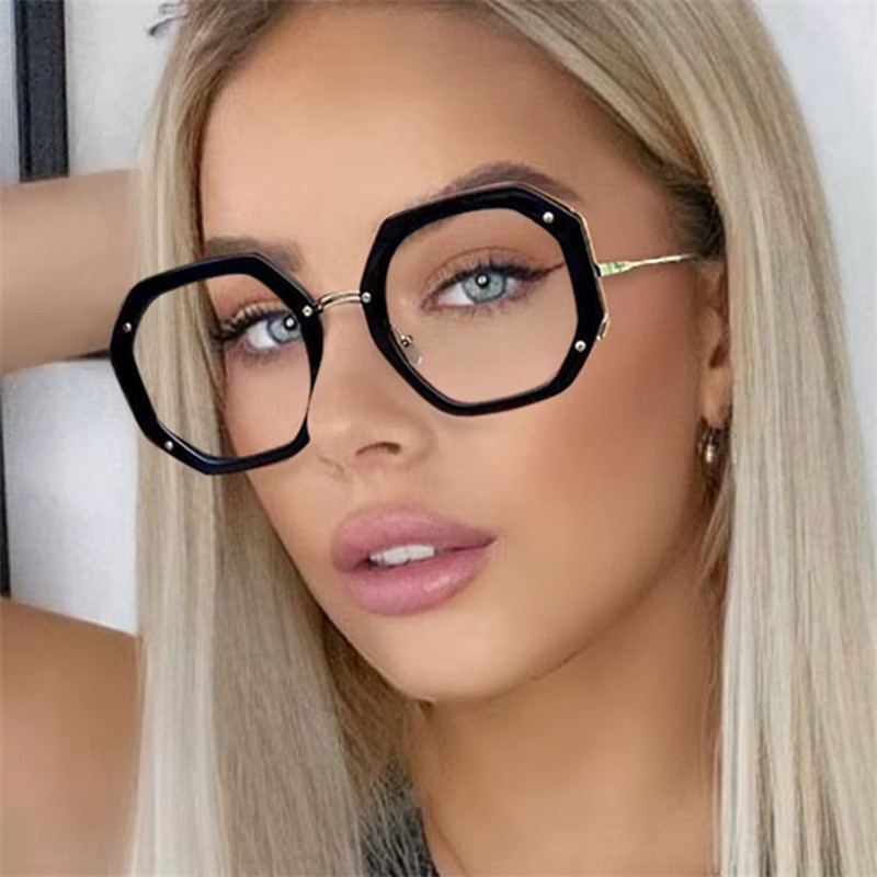 LOERHUNAR Korrektionsbrille, Hexagonal, Vollrand, Schwarz, Anti-Blaulicht - Bild 1