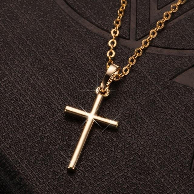 Kreuz Anhänger Halskette, Gold, Schwarz, Kristall, Unisex - Bild 1
